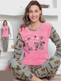 Ruyam Πυζάμα Χειμερινή Γυναικεία Fleece Love Pink-Grey