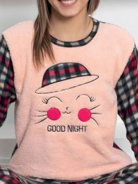 Ruyam Πυζάμα Χειμερινή Γυναικεία Fleece Good Night Salmon-Black