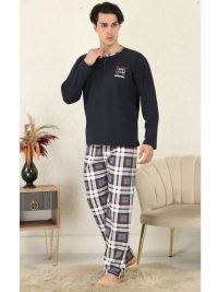 Rimoli Πυζάμα Ανδρική Χειμερινή Checkered Pants Blue