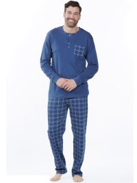 ΜΕΙ Πυζάμα Ανδρική Χειμερινή Checkered Pants Blue