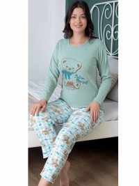 Ruyam Πυζάμα Χειμερινή Γυναικεία Cute Bear Light Green