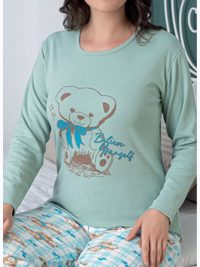 Ruyam Πυζάμα Χειμερινή Γυναικεία Cute Bear Light Green