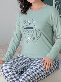 Ruyam Πυζάμα Χειμερινή Γυναικεία Coffee Lover Green